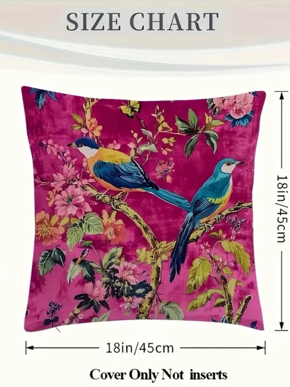NWT Set of Two (2) Bird Floral Pillow Covers 18x18 Vintage Cottagecore Zipper